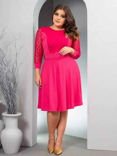 Vestido c/ Manga Tule - Plus size