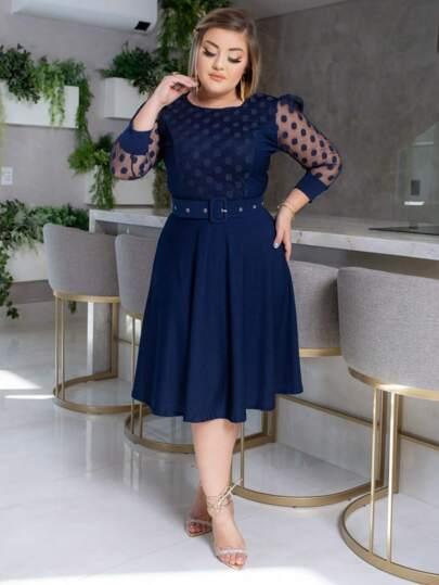 Vestido c/ Manga Tule - Plus size