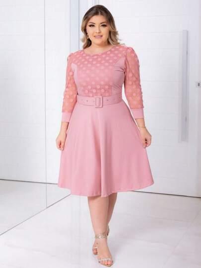 Vestido c/ Manga Tule - Plus size