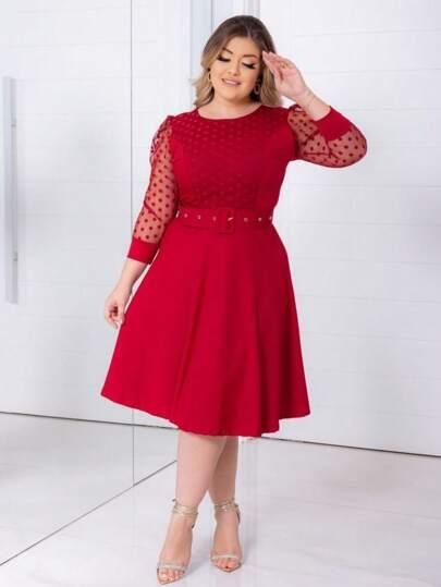 Vestido c/ Manga Tule - Plus size