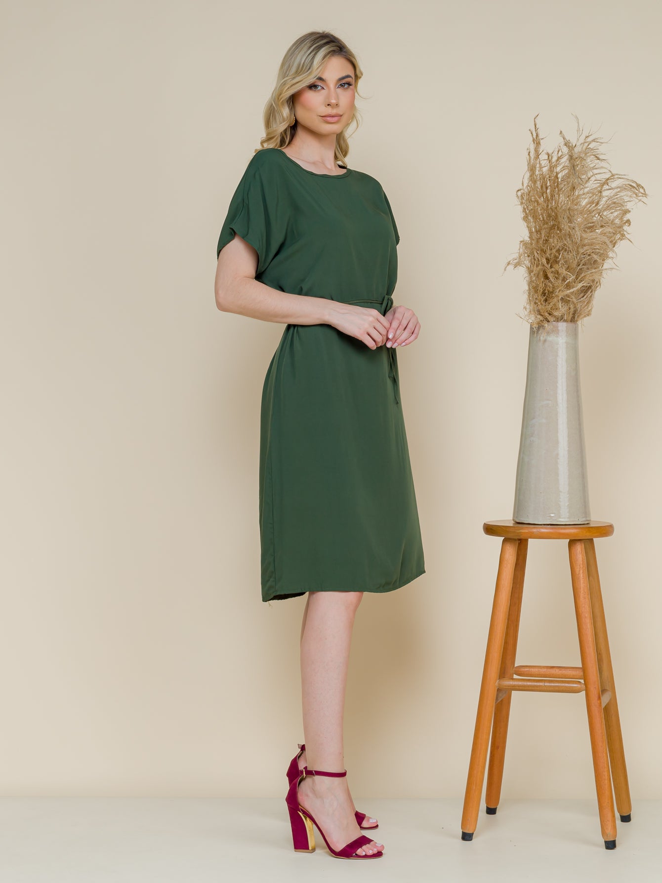 Vestido em Viscose - Verde Militar